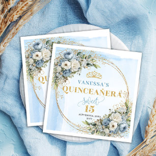 Bohemian Dusty Blue Grün Gold Glitter Quinceañera Serviette
