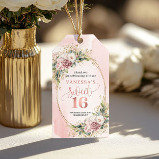 Bohemian Dusty Pink Blumen Sweet 16 Dankeschön-Anh Geschenkanhänger