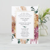 Bohemian Fall Burgundy Floral Wedding Invitation Einladung (Stehend Vorderseite)