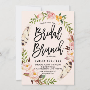 Bohemian Federn und Blumengirlande Brautbrunch Einladung