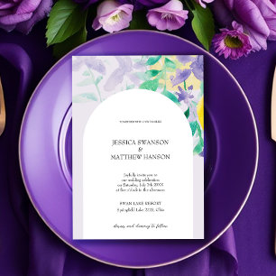Bohemian Flieder Grün Wasserfarben Florale Hochzei Einladung