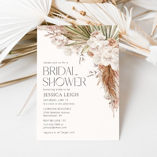 Bohemian Floral & Feathers Bridal Shower Einladung