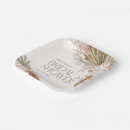 Bohemian Floral & Feathers Shower Pappteller (Gewinkelt)