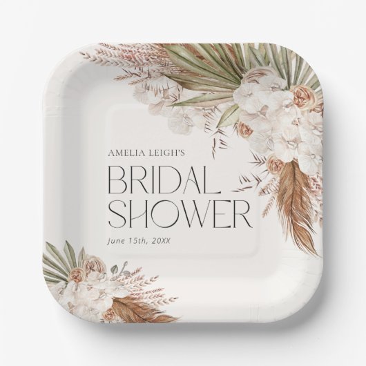Bohemian Floral & Feathers Shower Pappteller (Vorderseite)