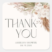 Bohemian Floral & Feathers Shower Thank You Quadratischer Aufkleber (Vorderseite)