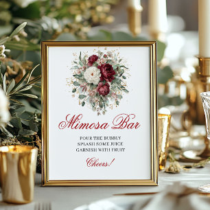 Bohemian Floral Mimosa Bar Blush Burgundy Schild