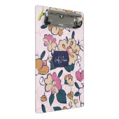 Bohemian Floral Navy Name Monogram Mini Klemmbrett (Schrägansicht)