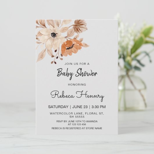 bohemian flower minimalistic baby shower editable  einladung (Stehend Vorderseite)