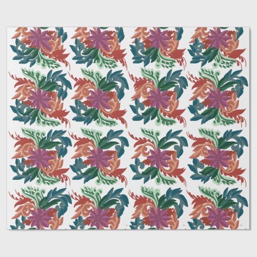 Bohemian Folk Art Floral Pattern Wrapping Paper Geschenkpapier (Flach)