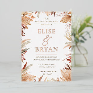 Bohemian getrocknete Blätter Rose Gold Boho Hochze Folieneinladung