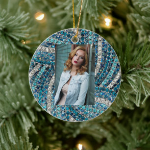 Bohemian Girly Chic Silver Grey Turquoise Keramik Ornament