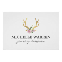 Bohemian Gold Antlers with Flowers Logo Download Poster
