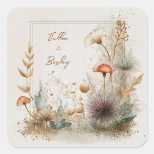 Bohemian Gold Nadelkissen Botanischer Rahmen Hochz Quadratischer Aufkleber