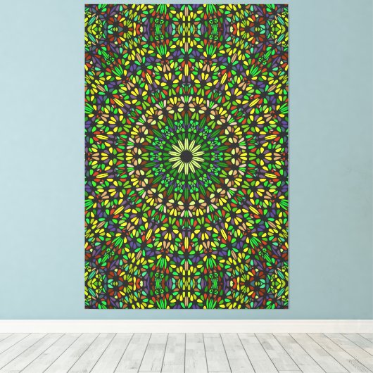 Bohemian Green Stone Mandala Premium Wrapped Leinwanddruck (Insitu (Holzboden))