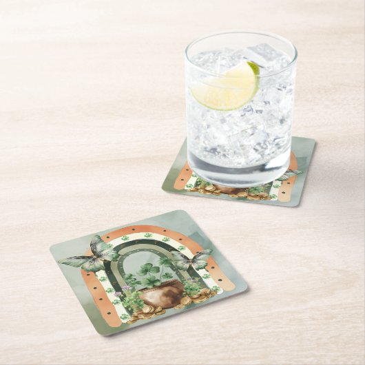 Bohemian Green Watercolor Rainbow Illustration Rechteckiger Pappuntersetzer (Vor Ort)