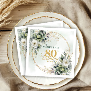 Bohemian Greenery Gold 80. Geburtstagsfeier Servie Serviette