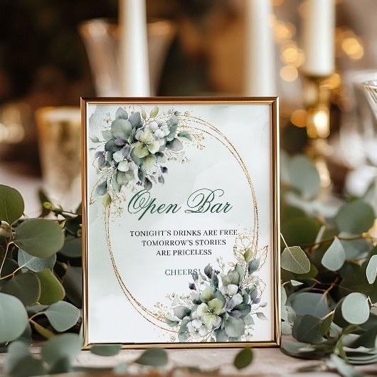 Bohemian Greenery Open Bar Gold Tischschild Poster
