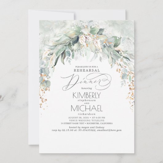 Bohemian Greenery Spring Garden Rehearsal Dinner Einladung (Vorderseite)