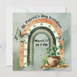 Bohemian-Grün-Wasserfarbe-Regenbogen-Illustration Einladung