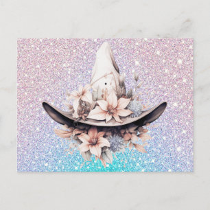 Bohemian Hexenhut Blumen Glitter Halloween Feiertagspostkarte