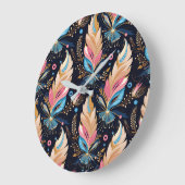 Bohemian Hippie Chic Abstract Colorful Feather Art Große Wanduhr (Winkel)
