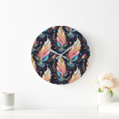 Bohemian Hippie Chic Abstract Colorful Feather Art Große Wanduhr (Zuhause)