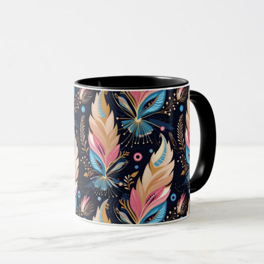 Bohemian Hippie Chic Abstract Colorful Feather Art Tasse (VorderseiteRechts)