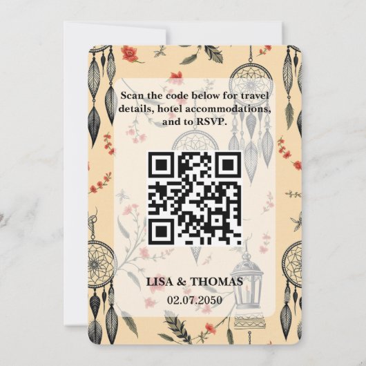 Bohemian Lace Dream Pattern Wedding Einladung (Rückseite)