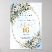 Bohemian Light Blue Blumen Sweet 16 Poster (Vorne)