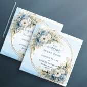 Bohemian Light Blue Floral Gold Glitter Guest Book Gästebuch