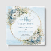 Bohemian Light Blue Florale Gold Glitter Gästebuch (Vorderseite)
