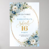 Bohemian Light Blue Florales Sweet 16 Willkommenss Poster (Vorne)