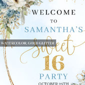 Bohemian Light Blue Florales Sweet 16 Willkommenss Poster