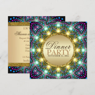 Bohemian Lights Gold Glitzer Farben Einladung