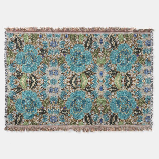 bohemian mädchenhafte silberne türkisblaue Blume Decke (Vorderseite)