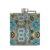 bohemian mädchenhafte silberne türkisblaue Blume Flachmann (Rückseite)