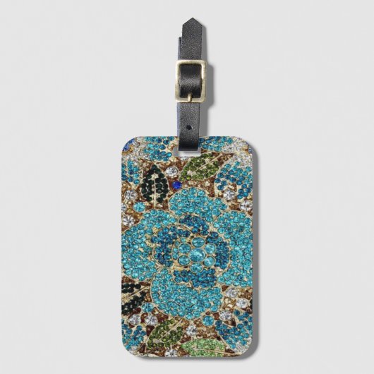 bohemian mädchenhafte silberne türkisblaue Blume Gepäckanhänger (Vorderseite Vertikal)