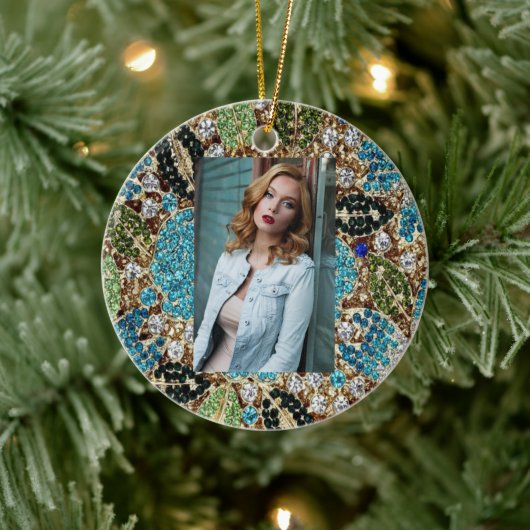 bohemian mädchenhafte silberne türkisblaue Blume Keramik Ornament (Baum)