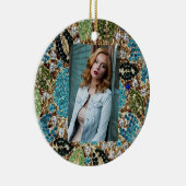 bohemian mädchenhafte silberne türkisblaue Blume Keramik Ornament (Rechts)