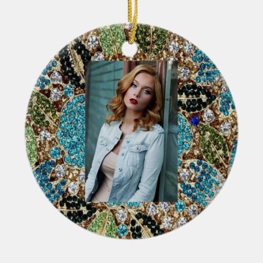 bohemian mädchenhafte silberne türkisblaue Blume Keramik Ornament (Vorne)