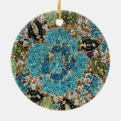 bohemian mädchenhafte silberne türkisblaue Blume Keramik Ornament (Hinten)