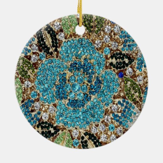 bohemian mädchenhafte silberne türkisblaue Blume Keramik Ornament (Hinten)