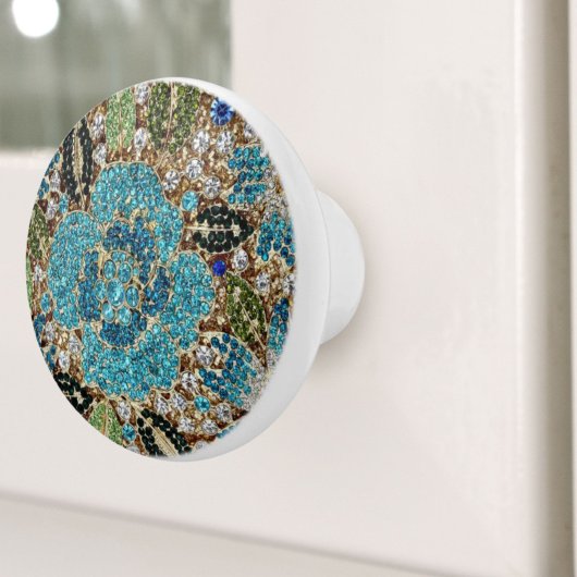 bohemian mädchenhafte silberne türkisblaue Blume Keramikknauf