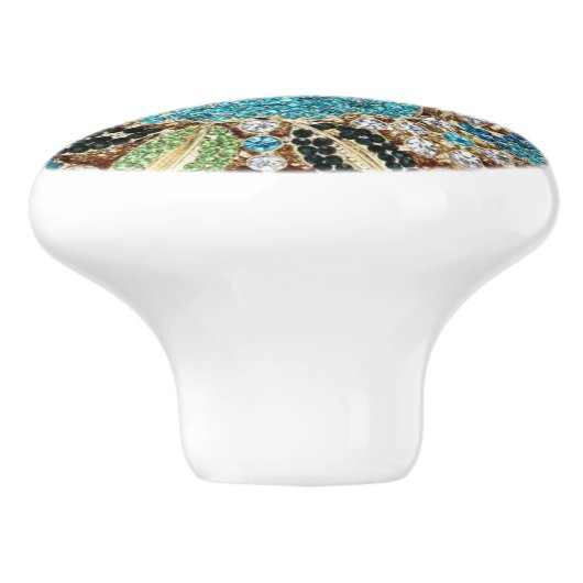 bohemian mädchenhafte silberne türkisblaue Blume Keramikknauf (Seitenansicht)