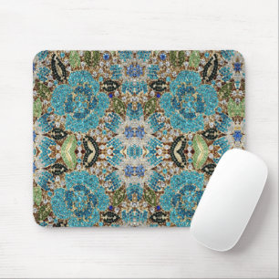 bohemian mädchenhafte silberne türkisblaue Blume Mousepad