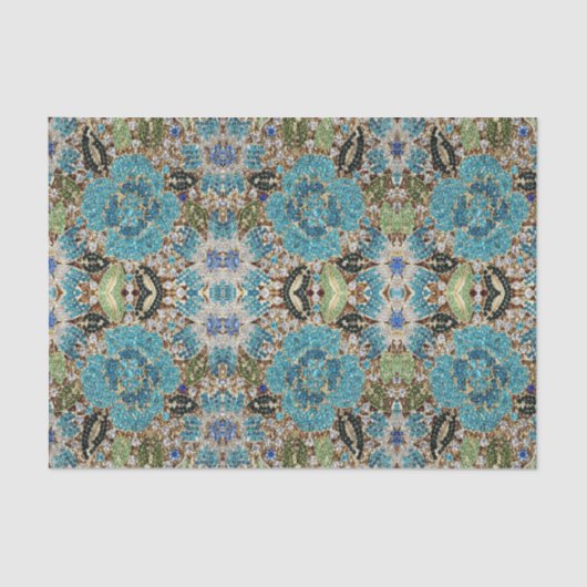 bohemian mädchenhafte silberne türkisblaue Blume Seidenpapier (Vorderseite)