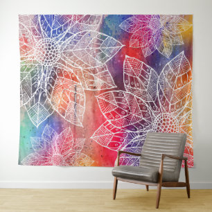 Bohemian Mandala Blumen Aquarell Wandteppich