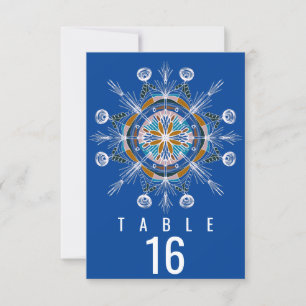 Bohemian Mandala Senf Blau Sitzordnung Hochzeit Einladung