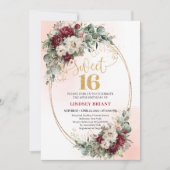 Bohemian Maroon Floral Sweet 16 Birthday Invites Einladung (Vorderseite)