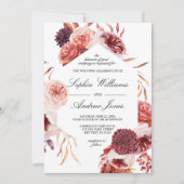 Bohemian Marsala English Rose Wedding Einladung (Vorderseite)